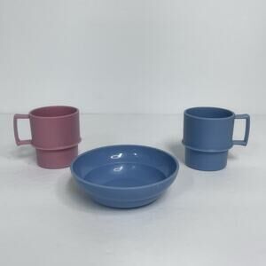 vintage tupperware toys pink blue 2 cups 1 bowl miniature 90s Toys